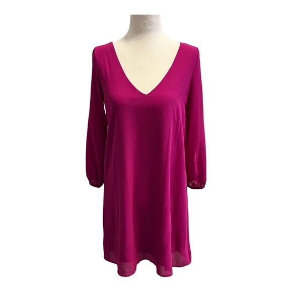 Lulus Fuchsia Hot Pink  Cold Shoulder Long Sleeves V Neck Dress Size XSmall - Picture 1 of 13